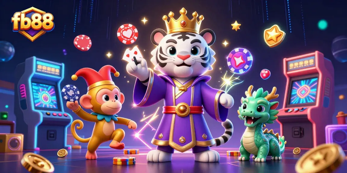 Experience thrilling excitement at fb88's vibrant online casino with an elegant tiger, playful monkey, and a jade dragon.