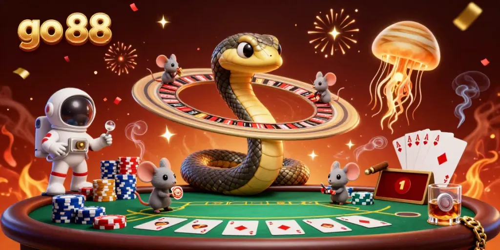 Engage in cosmic gaming with go 88 as astronaut mice place bets on Saturn's roulette rings.