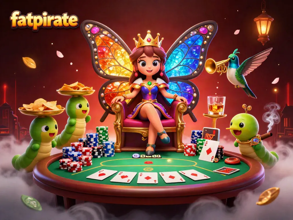 Experience the thrill of fatpirate at a vibrant casino scene with poker chips and dynamic characters.
