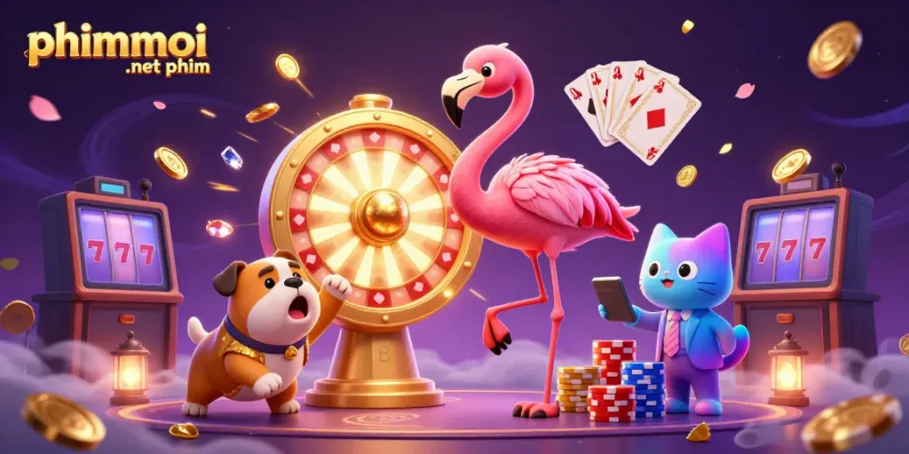 Experience the excitement of phimmoi .net phim at a vibrant online casino with cartoon characters and dynamic elements.