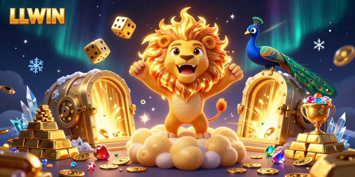 Experience thrilling moments with LLWIN, a vibrant illustration featuring a roaring sun lion and golden casino elements.